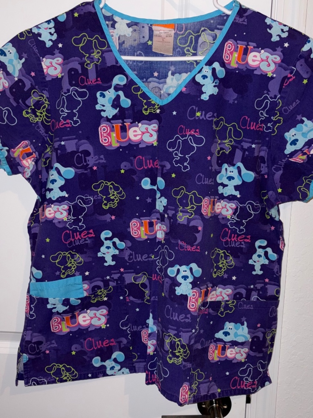 Nickelodeon Blues Clues Women's Medical Scrub Top With Pockets Size Large